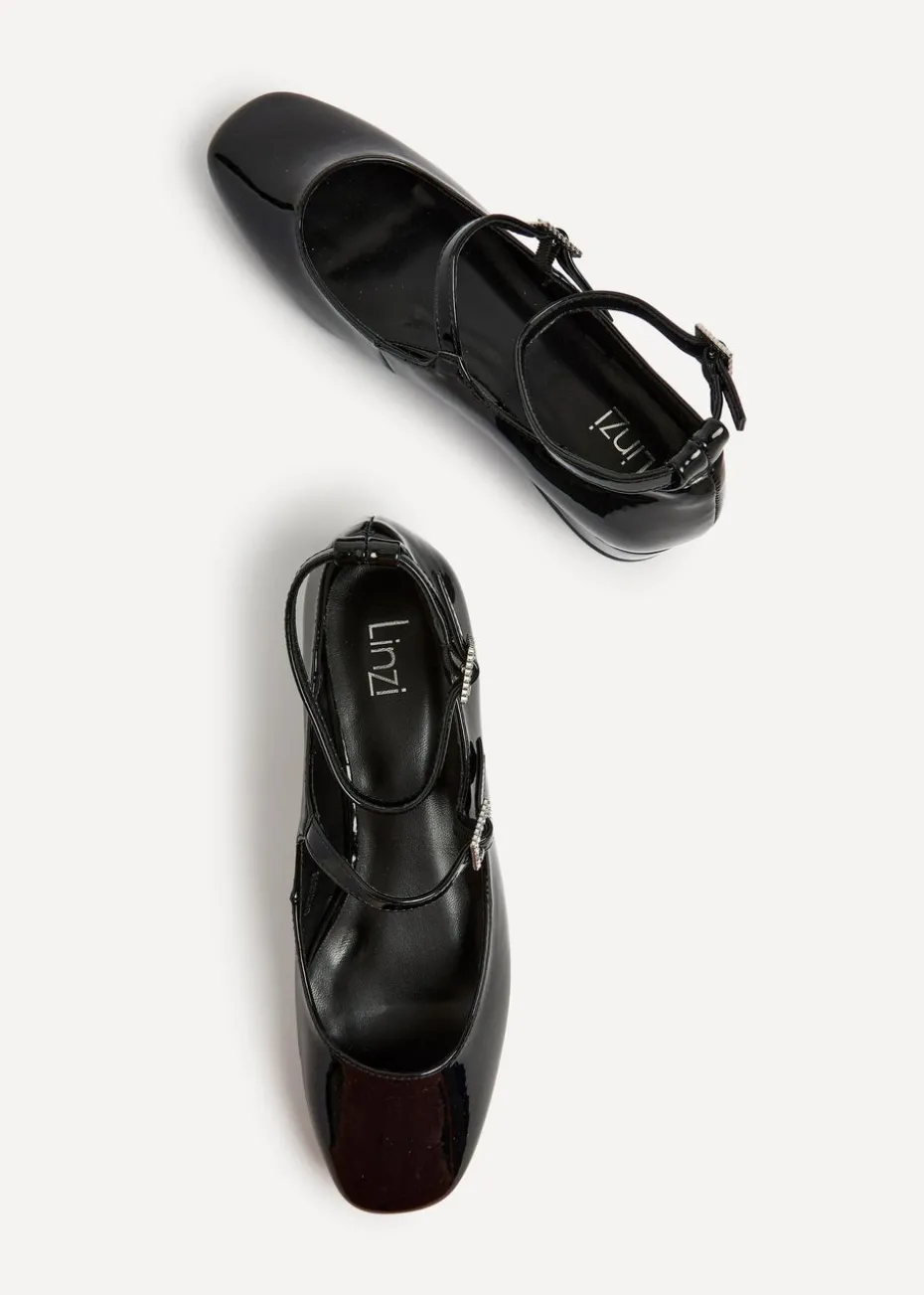 Linzi Black Patent Double Strap Embellished Buckle Mary Jane Shoes