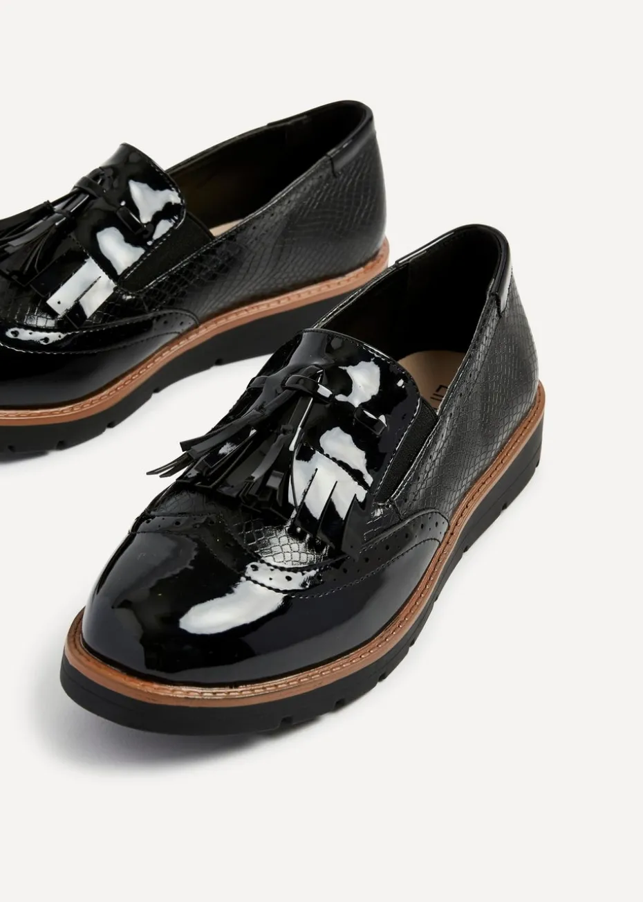 Linzi Bowen Black Patent & Lizard Faux Leather Loafer