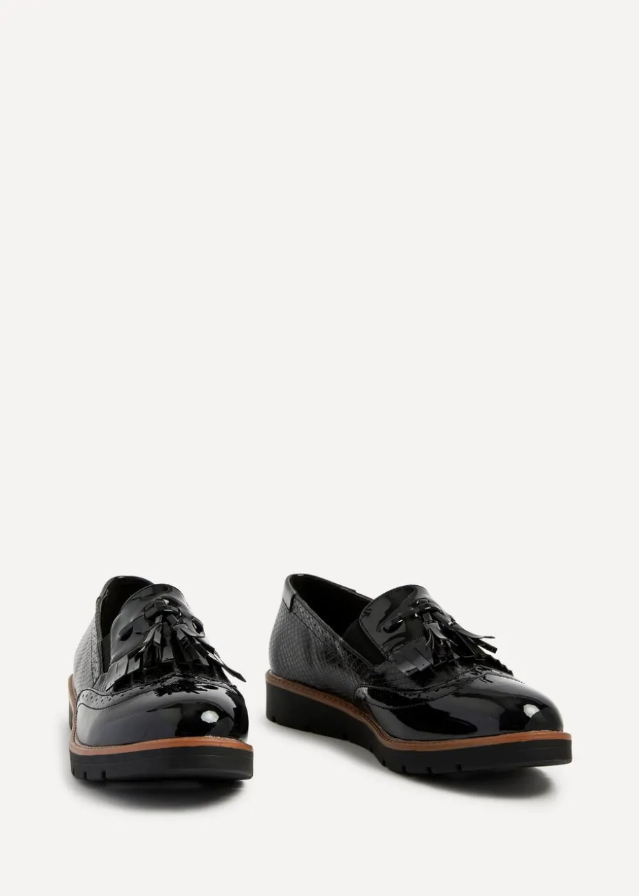 Linzi Bowen Black Patent & Lizard Faux Leather Loafer