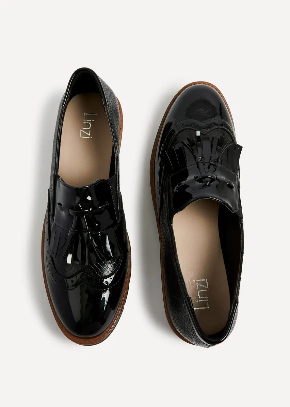 Linzi Bowen Black Patent & Lizard Faux Leather Loafer