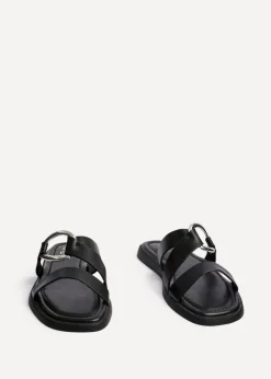 Linzi Cassandra Black Faux Leather Double Strap Sandal