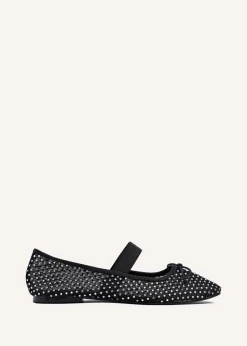 Linzi Cecilia Black Mesh & Diamante Mary Jane Pump