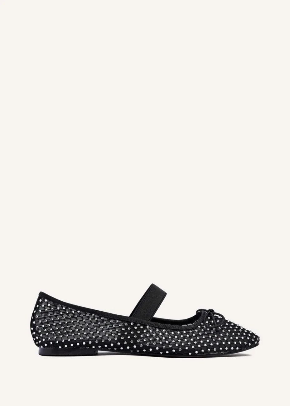 Linzi Cecilia Black Mesh & Diamante Mary Jane Pump