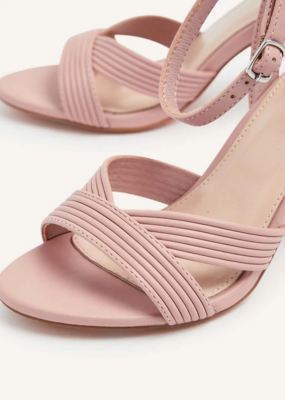 Linzi City Dusky Pink Faux Leather Block Heeled Sandal