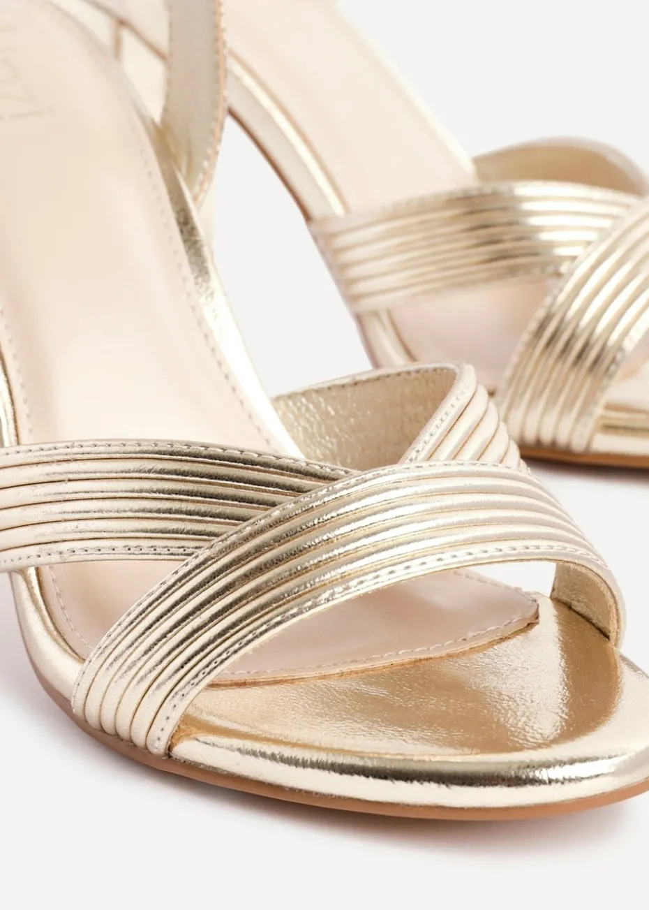 Linzi City Gold Faux Leather Block Heeled Sandal
