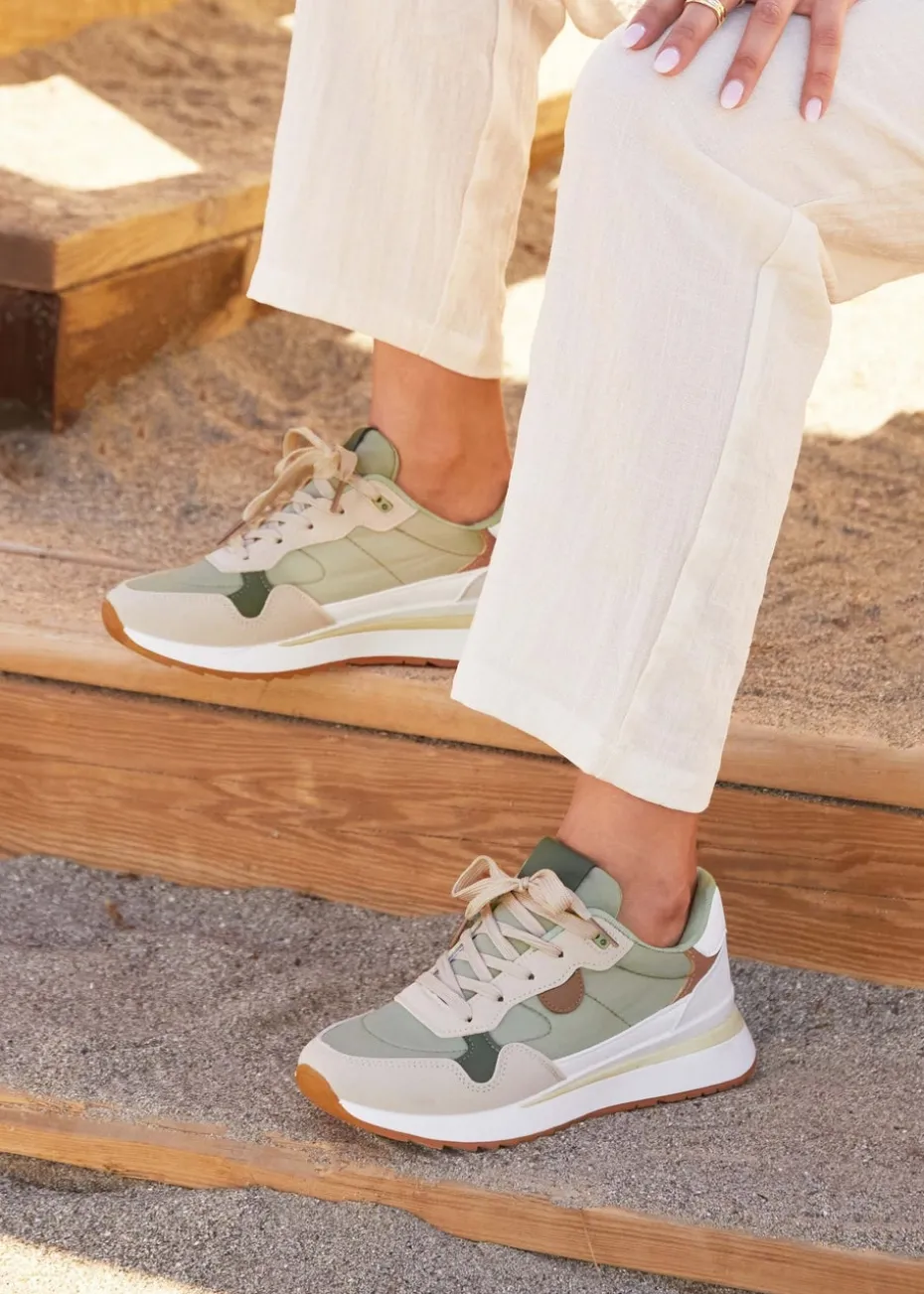 Linzi Clapham Khaki Two-Tone Wedged Trainer