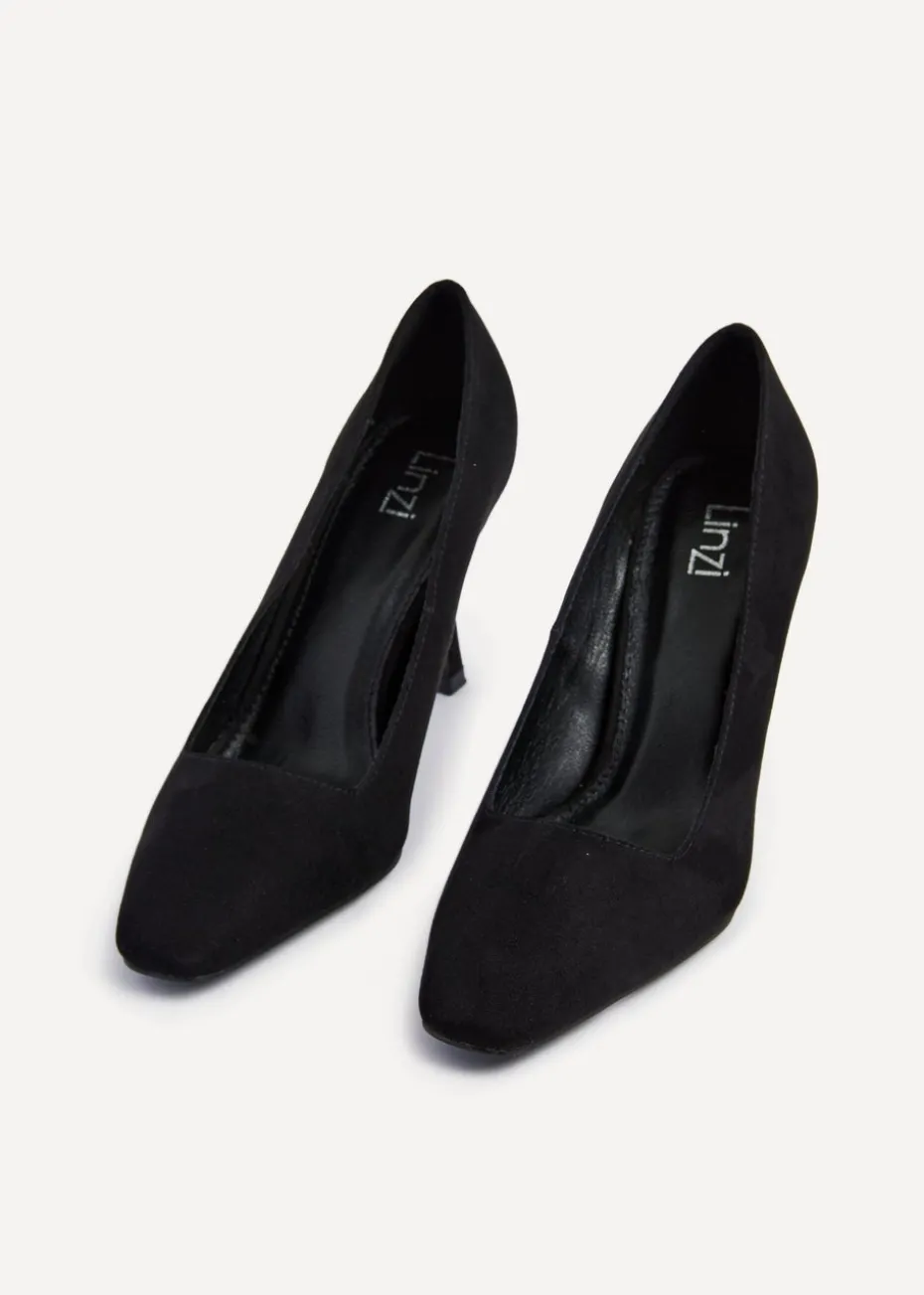 Linzi Colette Black Faux Suede Squared Toe Stiletto Court Heel