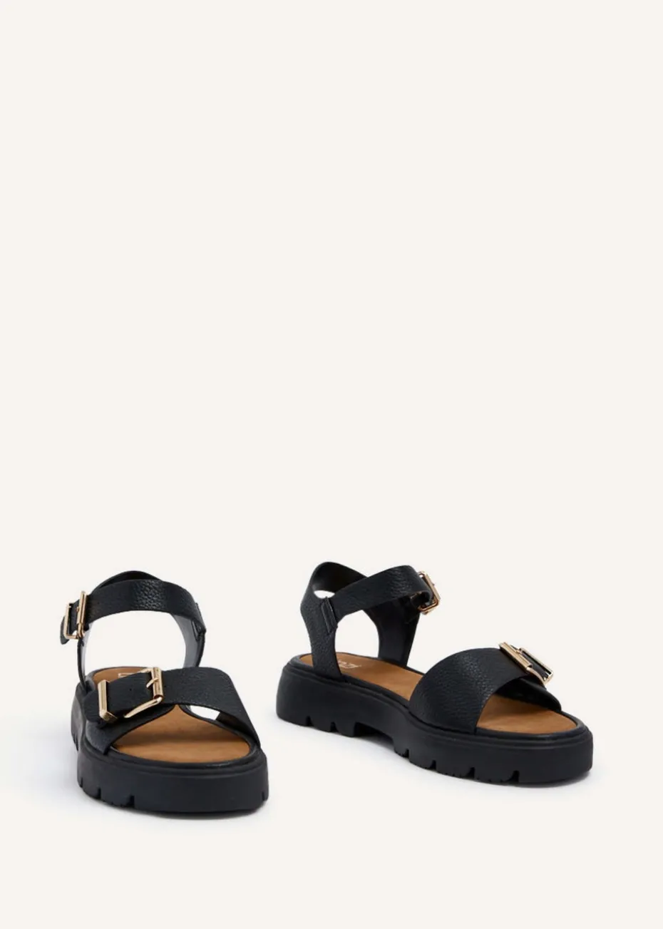 Linzi Comet Black Faux Grain Leather Chunky Sandal