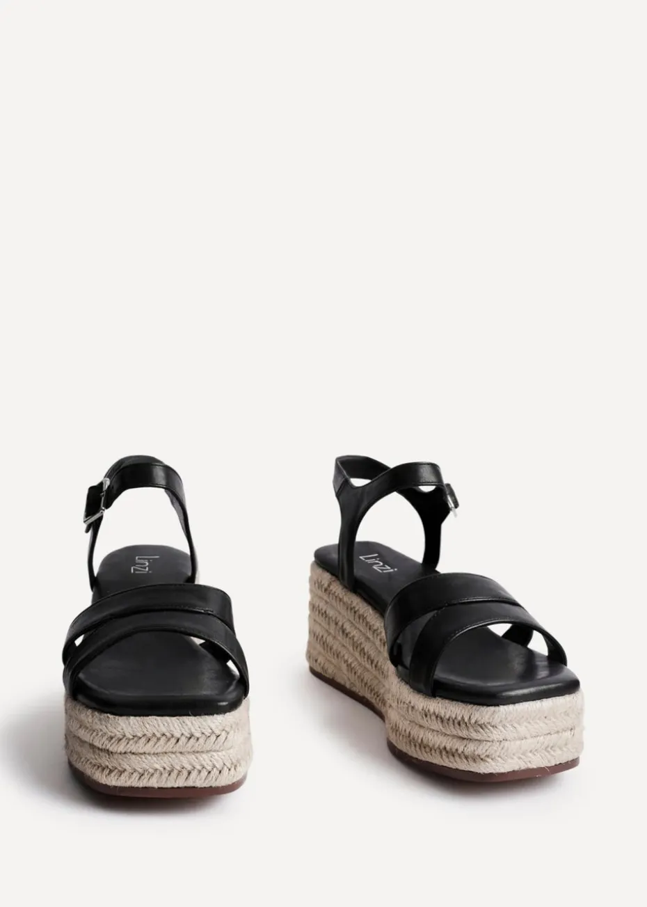 Linzi Contour Black Faux Leather Flatform Two Part Sandal