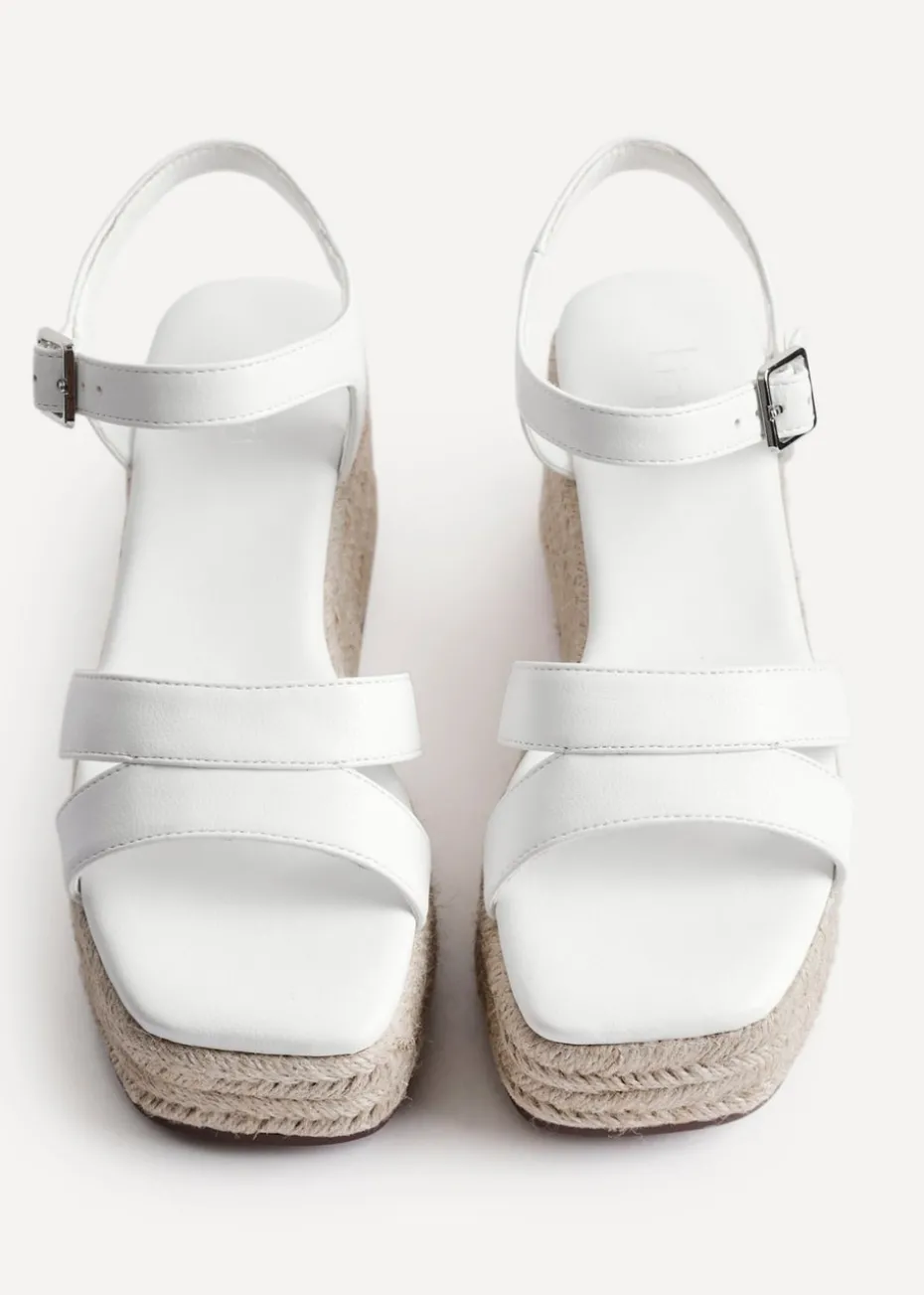 Linzi Contour White Faux Leather Flatform Two Part Sandal