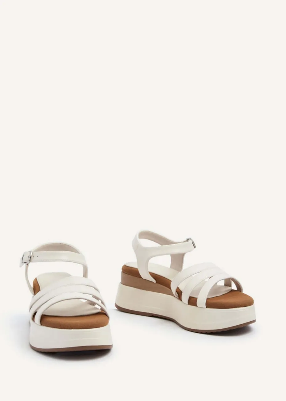 Linzi Cruise Ivory Faux Leather Triple Front Strap Sporty Sole Flatform Sandal