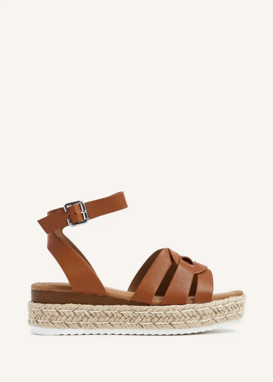 Linzi Dakota Tan Faux Leather Woven Espadrille Inspired Flatform Sandal