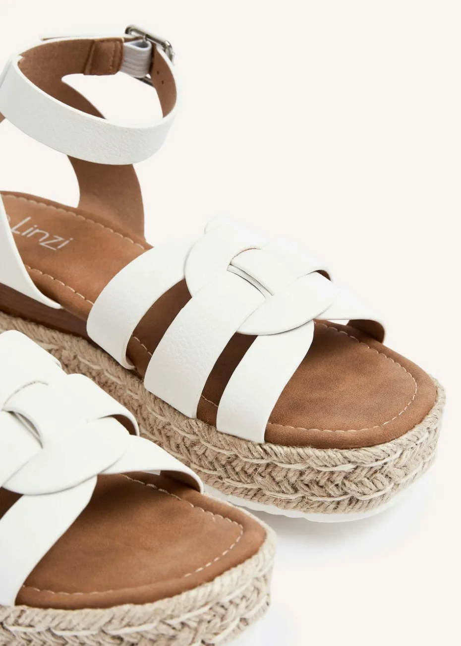 Linzi Dakota White Faux Leather Woven Espadrille Inspired Flatform Sandal