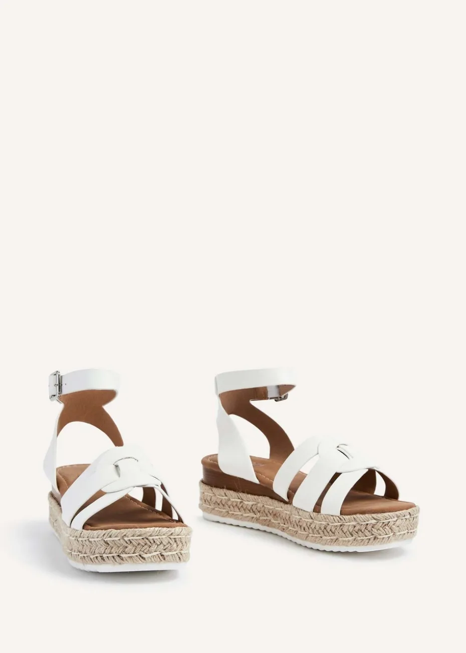 Linzi Dakota White Faux Leather Woven Espadrille Inspired Flatform Sandal