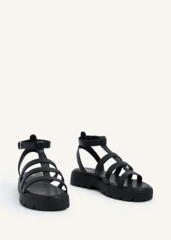 Linzi Dallas Black Faux Leather Gladiator Inspired Flatform Sandals