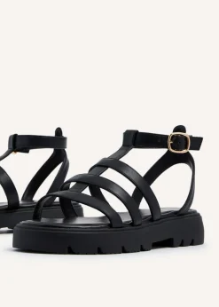 Linzi Dallas Black Faux Leather Gladiator Inspired Flatform Sandals