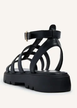 Linzi Dallas Black Faux Leather Gladiator Inspired Flatform Sandals