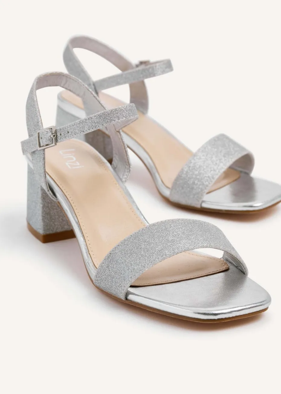 Linzi Darcie Silver Glitter Low Chunky Block Heeled Sandal