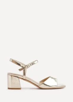 Linzi Darlene Gold Faux Leather Low Block Heeled Sandals