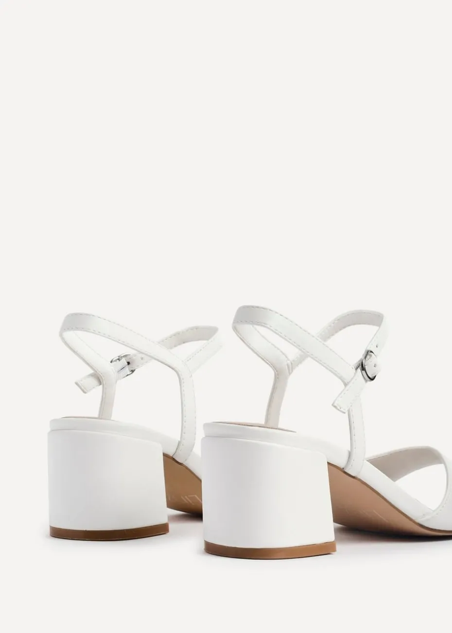 Linzi Darlene White Faux Leather Low Block Heeled Sandals