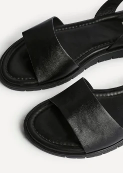 Linzi Denia Wide Fit Black Faux Leather Footbed Two Part Sandal