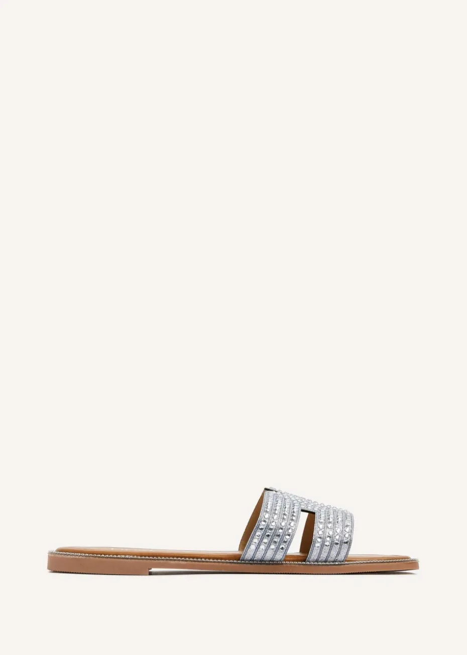Linzi Devon Silver Diamante Link Design Flat Sandal