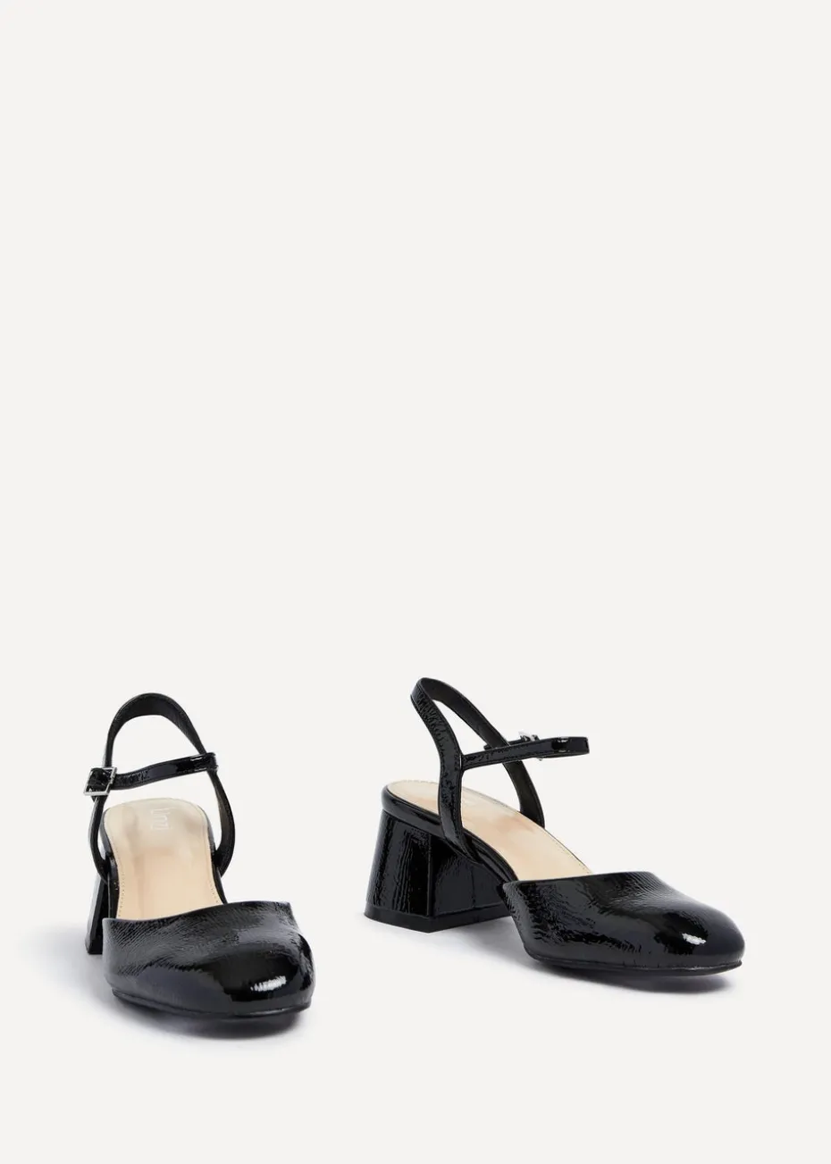 Linzi Dianne Black Faux Patent Leather Closed Toe Block Heeled