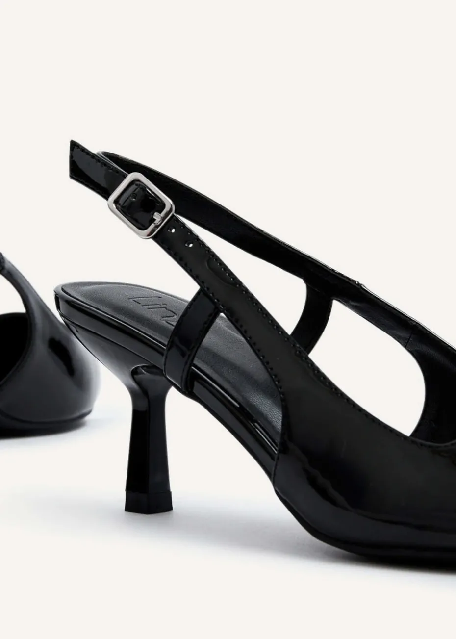 Linzi Dionne Black Faux Patent Stiletto Court Heels