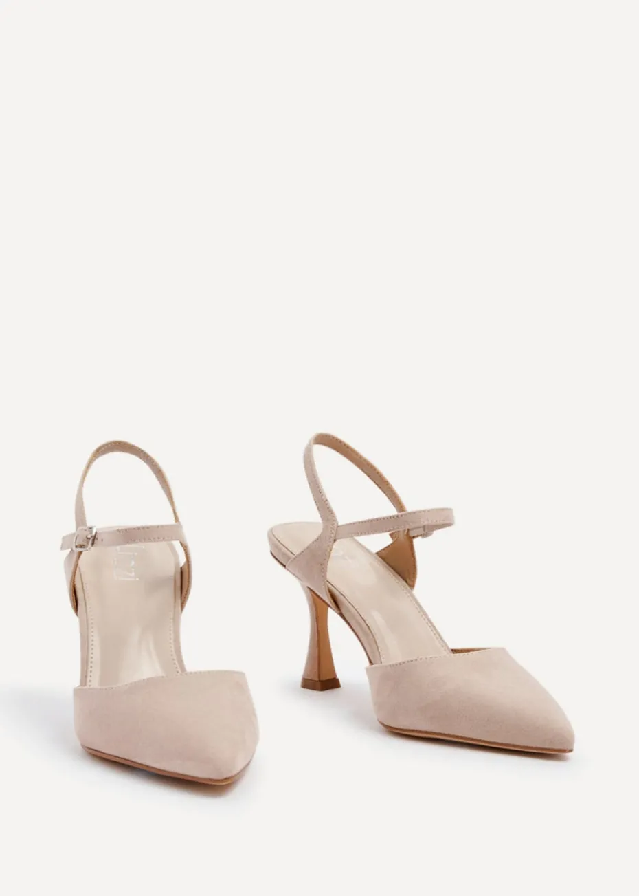 Linzi Duet Wide Fit Nude Faux Suede Open Back Stiletto Court Heel