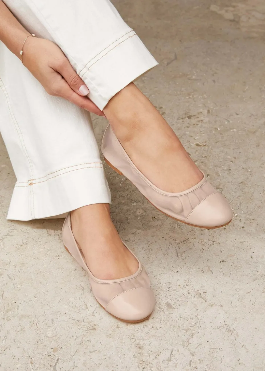 Linzi Elara Nude Mesh & Faux Leather Mary Jane Pump