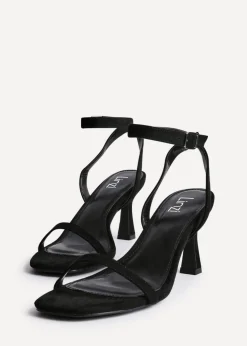 Linzi Elevate Black Faux Suede Barely There Stiletto Heeled Sandals