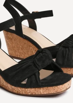 Linzi Elyah Black Faux Suede Cork Wedge