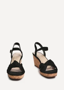 Linzi Elyah Black Faux Suede Cork Wedge