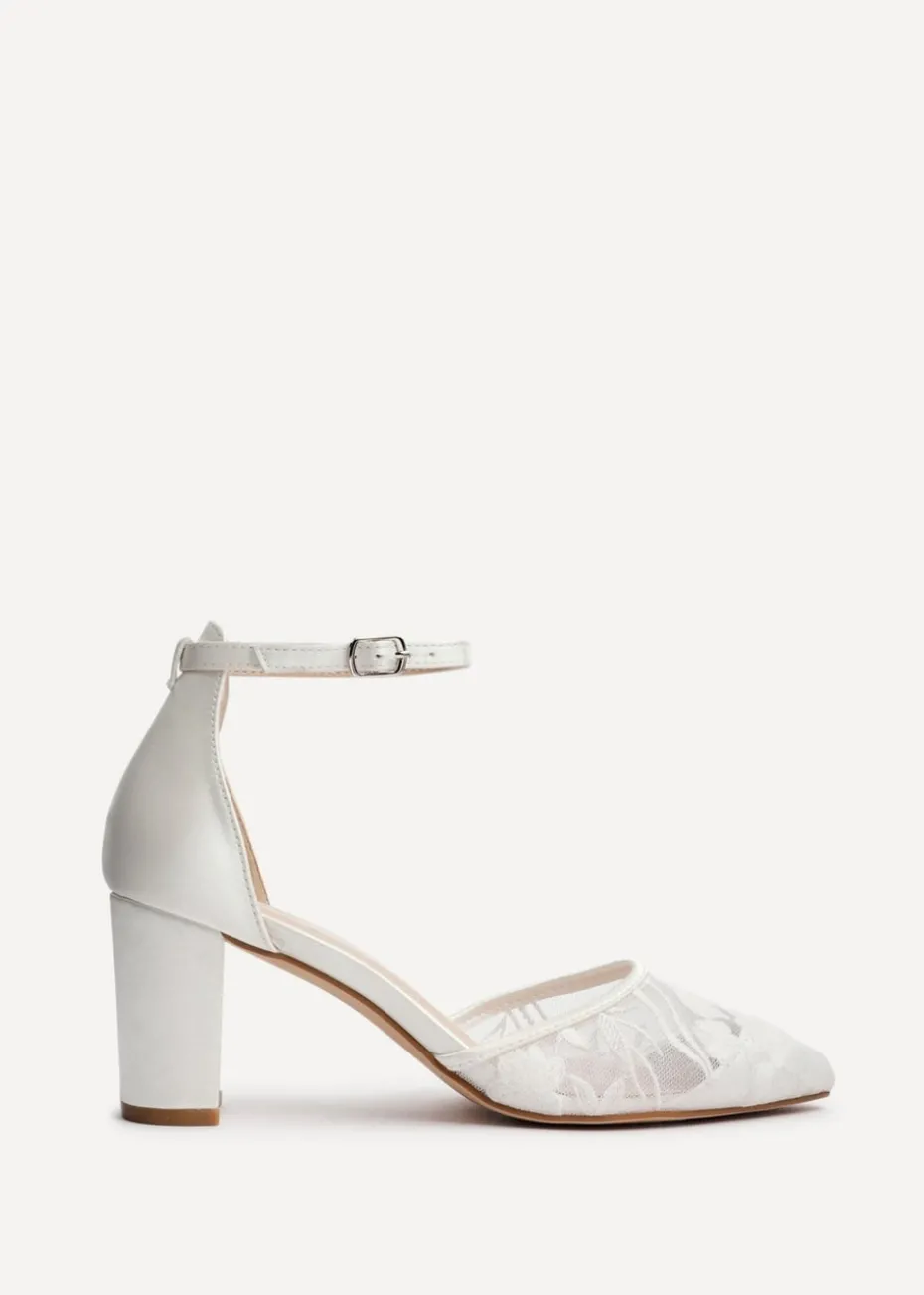 Linzi Essence Ivory Satin Floral Lace Block Court Heel