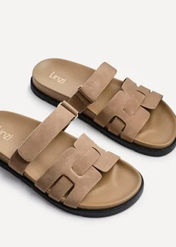 Linzi Essential Taupe Nubuck Leather Slip On Sandal