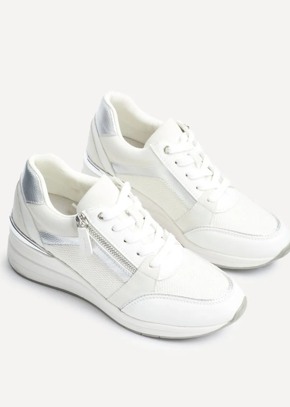 Linzi Everett White & Silver Wedged Trainer