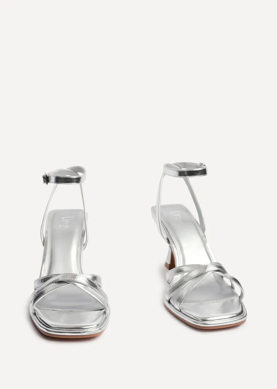 Linzi Faro Silver Faux Leather Strappy Heeled Sandals
