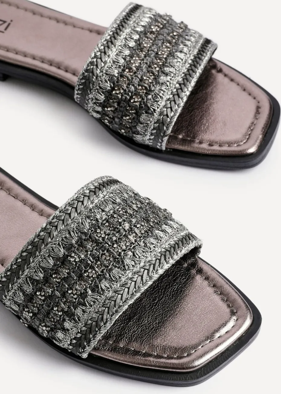 Linzi Fernanda Black Embellished Slip On Sandals