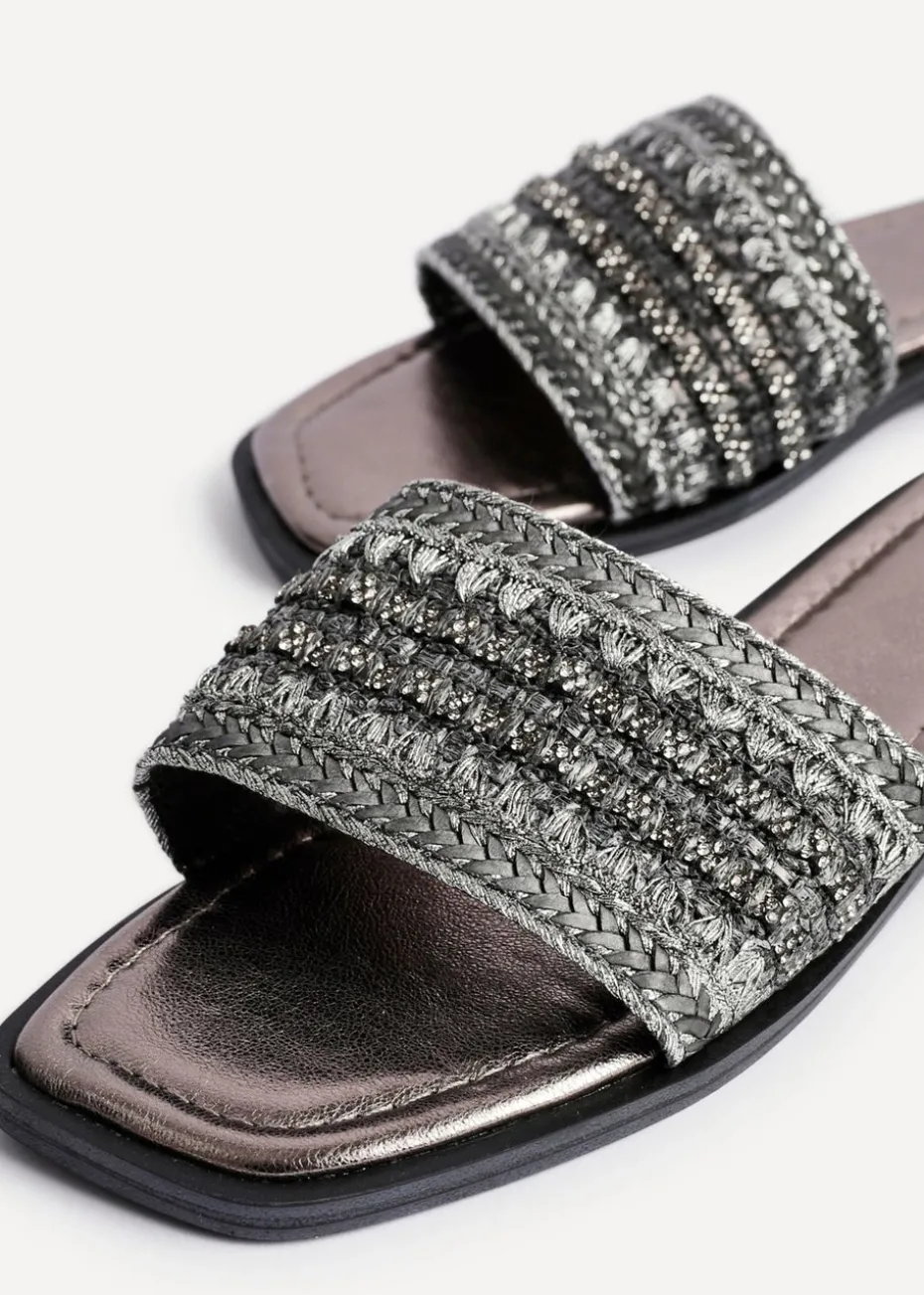 Linzi Fernanda Black Embellished Slip On Sandals