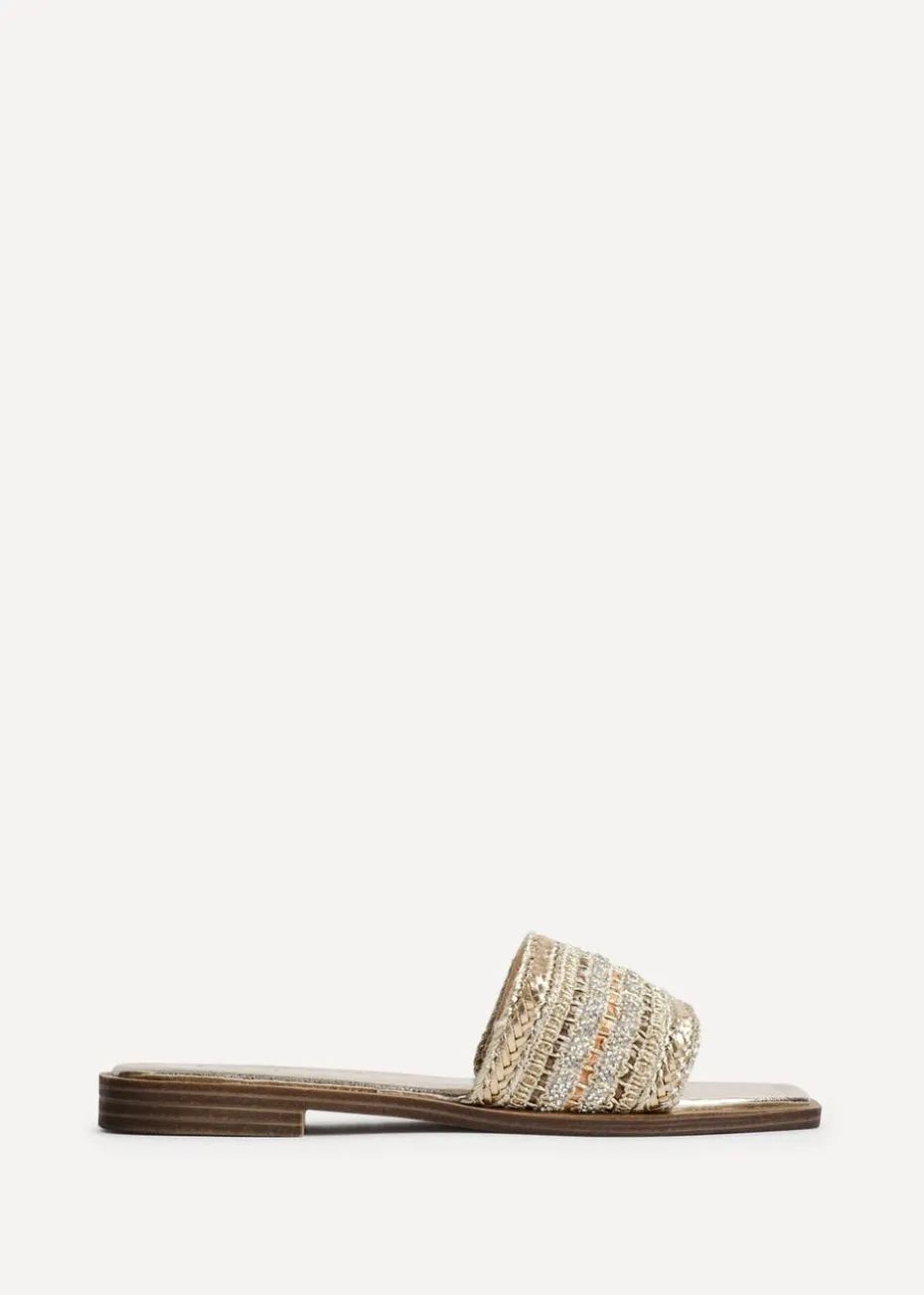 Linzi Fernanda Gold Embellished Slip On Sandals