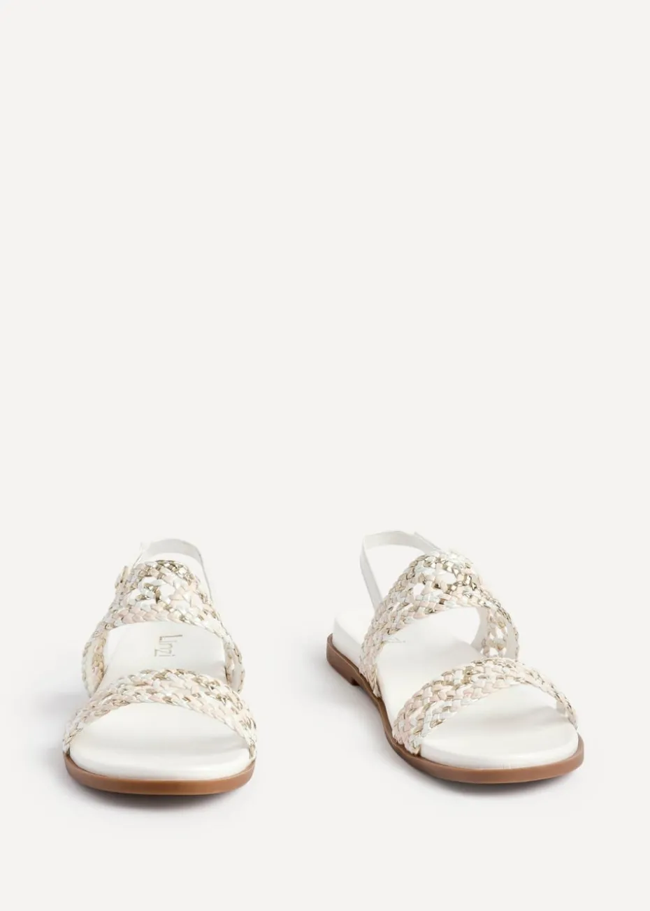 Linzi Galia White Faux Leather Handwoven Flat Sandals