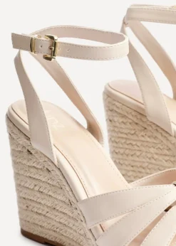 Linzi Goddess Sand Faux Leather Espadrille Wedge