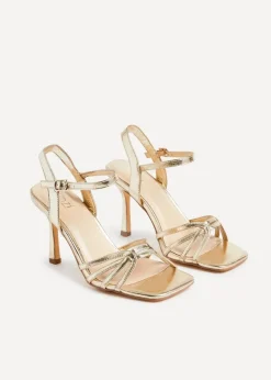 Linzi Helena Wide Fit Gold Faux Leather Heeled Sandals