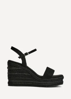 Linzi Icon Black Faux Suede Embellished Wedge