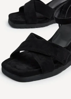 Linzi Imogen Black Faux Suede Covered Crossover Wedge