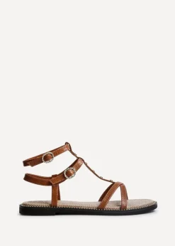 Linzi Indiana Tan Faux Leather Studded Gladiator Style Sandal