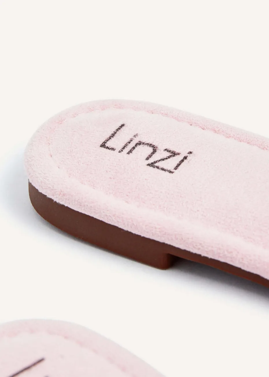 Linzi Indira Baby Pink Suede Aztec Design Embellished Slider Sandal