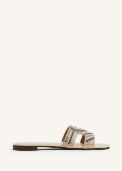 Linzi Indira Nude Faux Leather Aztec Design Embellished Slider Sandal