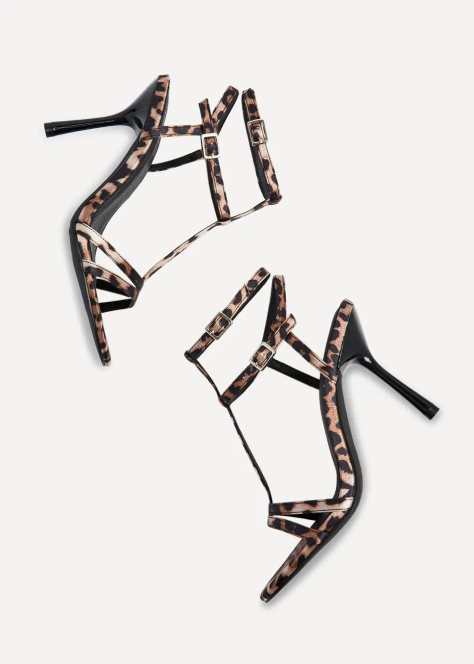 Linzi Jada Leopard Print T-Bar Strappy Stiletto Heels