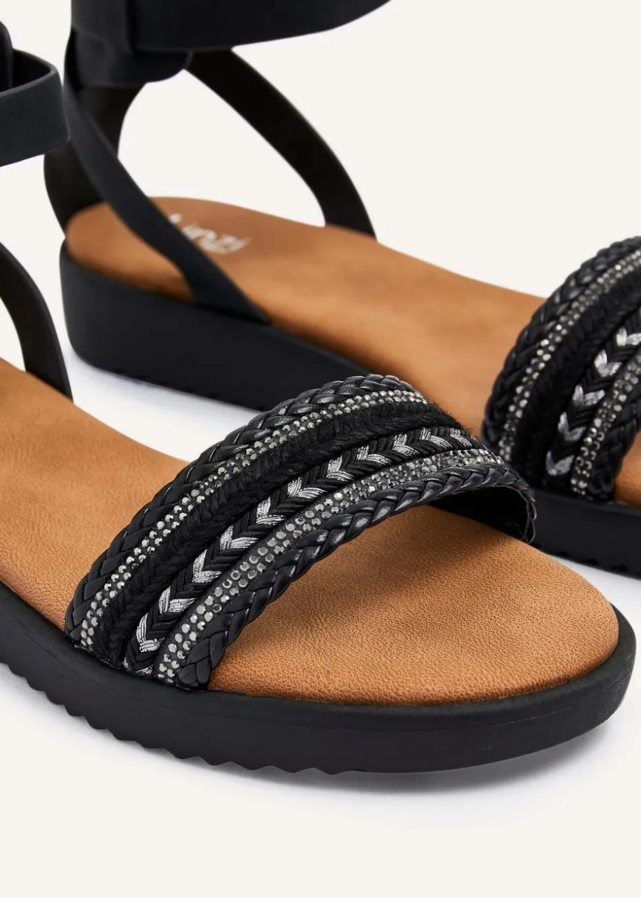Linzi Jaycee Black Faux Leather Two Part Sandal